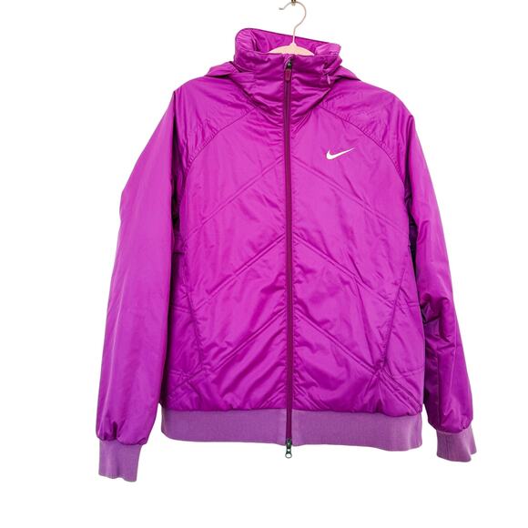 Nike Jacket Womens Large Fuchsia Pink Puffer Hooded Barbiecore Sportswear Street - Picture 1 of 7